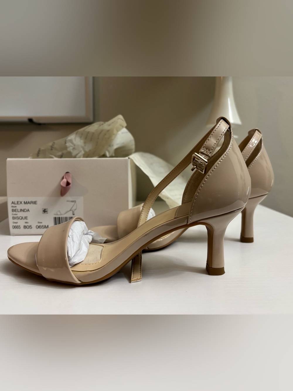 6.5M Alex Marie Belinda Bisque Ankle Strap Kitten Heel Sandals